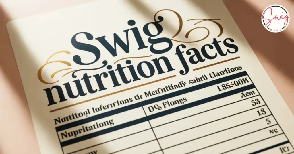 Swig Nutrition Facts chart showing calories, sugar content, carbs, and ingredients breakdown