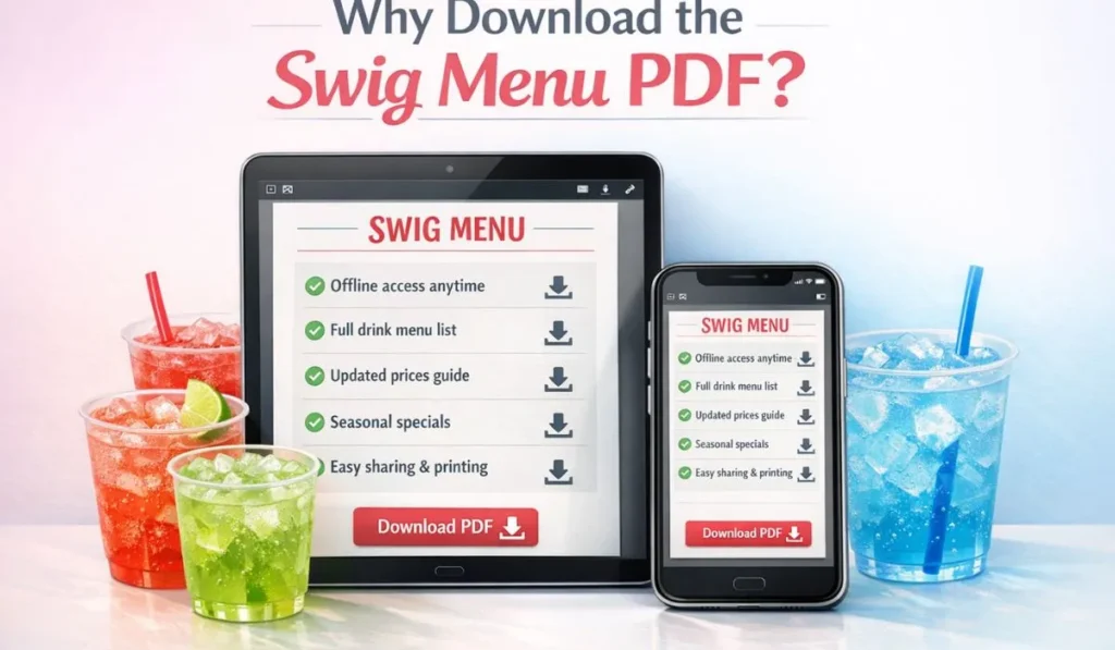 Why download Swig Menu PDF showing offline access, full drink list, updated prices and seasonal specials guide